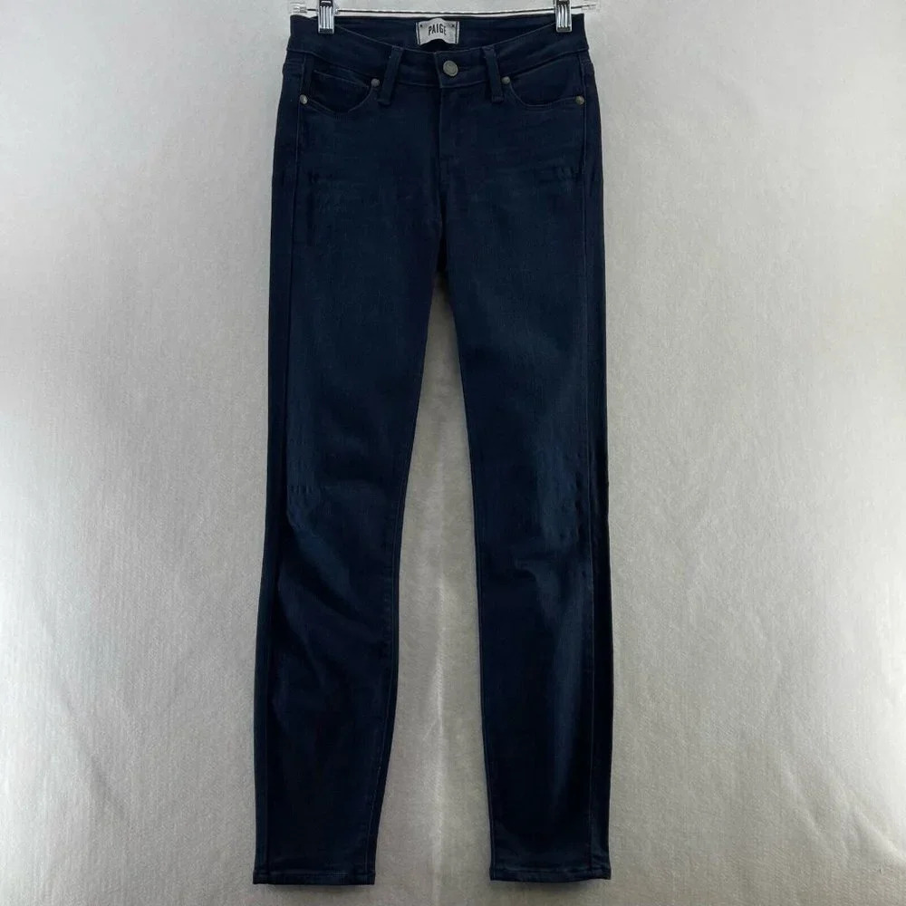 Paige Jeans Womens Sz 25 Mid Rise Skinny Leg Dark Washed Cotton Blend Denim Blue